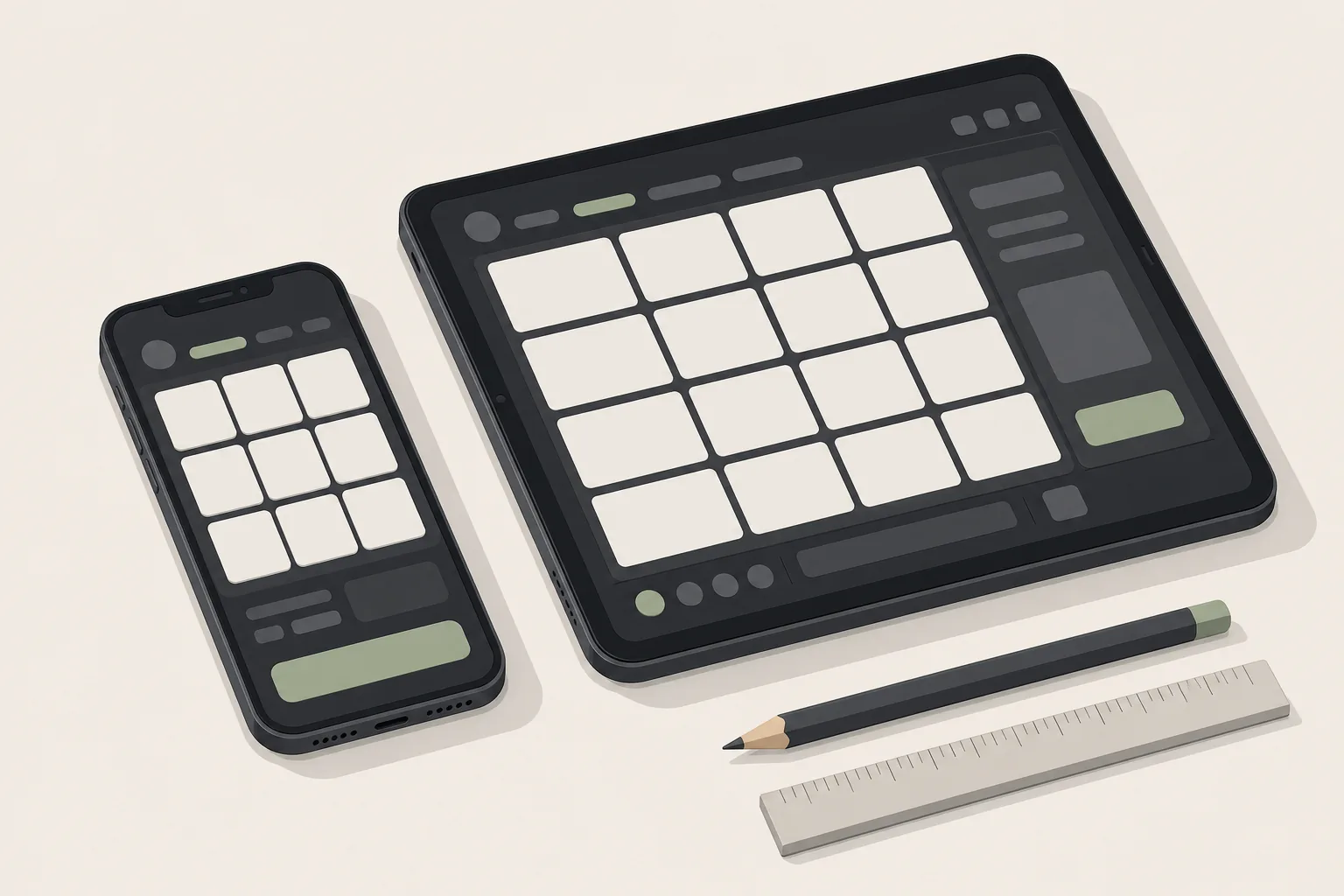 Abstract lobby grids on a phone and tablet — notes on game interface design